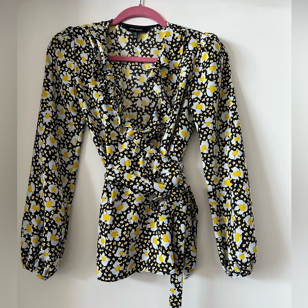 Karen Millen - Floral Long-Sleeve Wrap Blouse - US 2/UK 4/EU 34